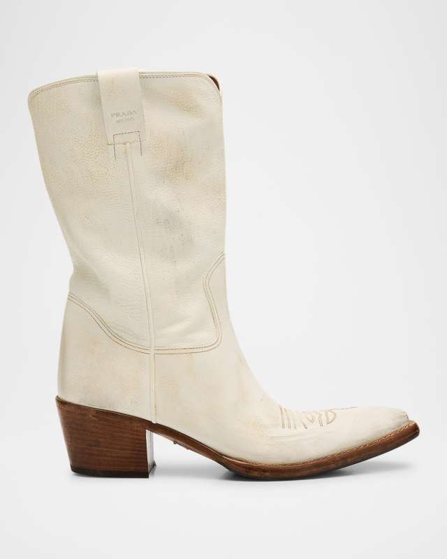 Distressed Calfskin Short Cowboy Boots